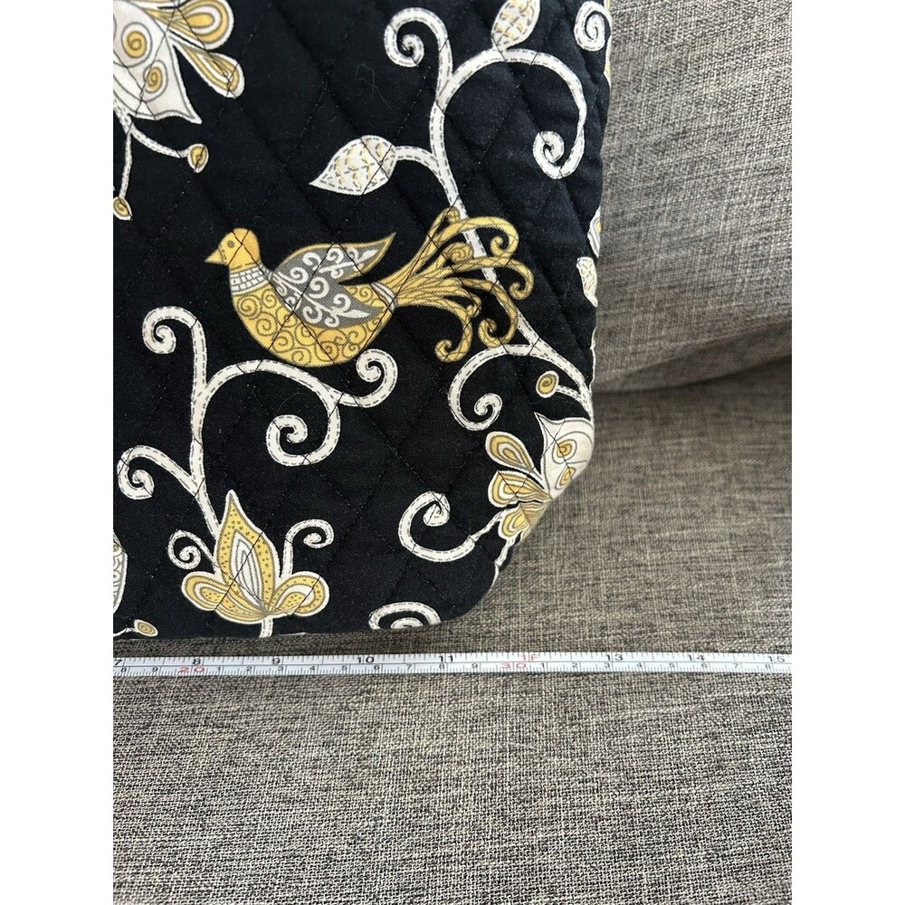Vera Bradley Morgan Pleated Shoulder Bag Tote Black Yellow Bird Retired Pattern - Picture 8 of 9